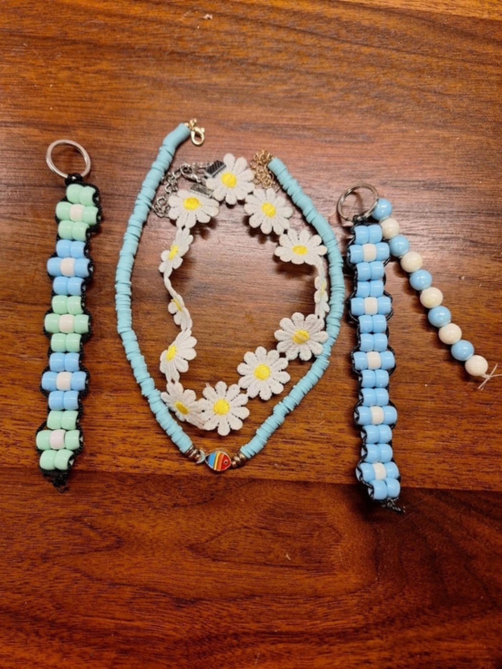 Blue & White Floral Beaded Necklace Set